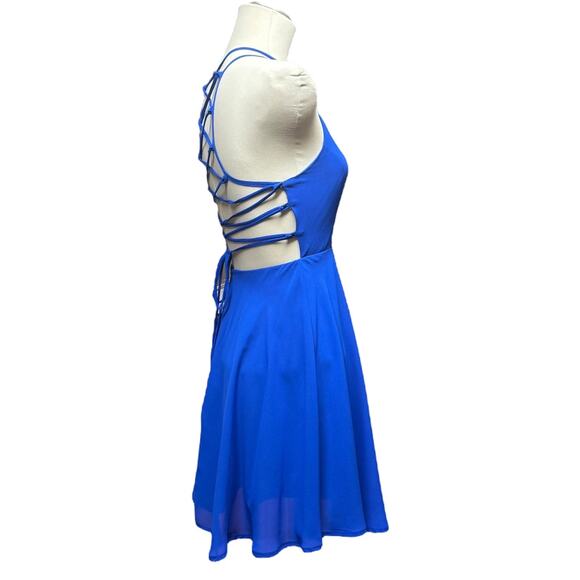 Lulu's Strappy Back Mini Dress Blue Medium - Picture 4 of 4